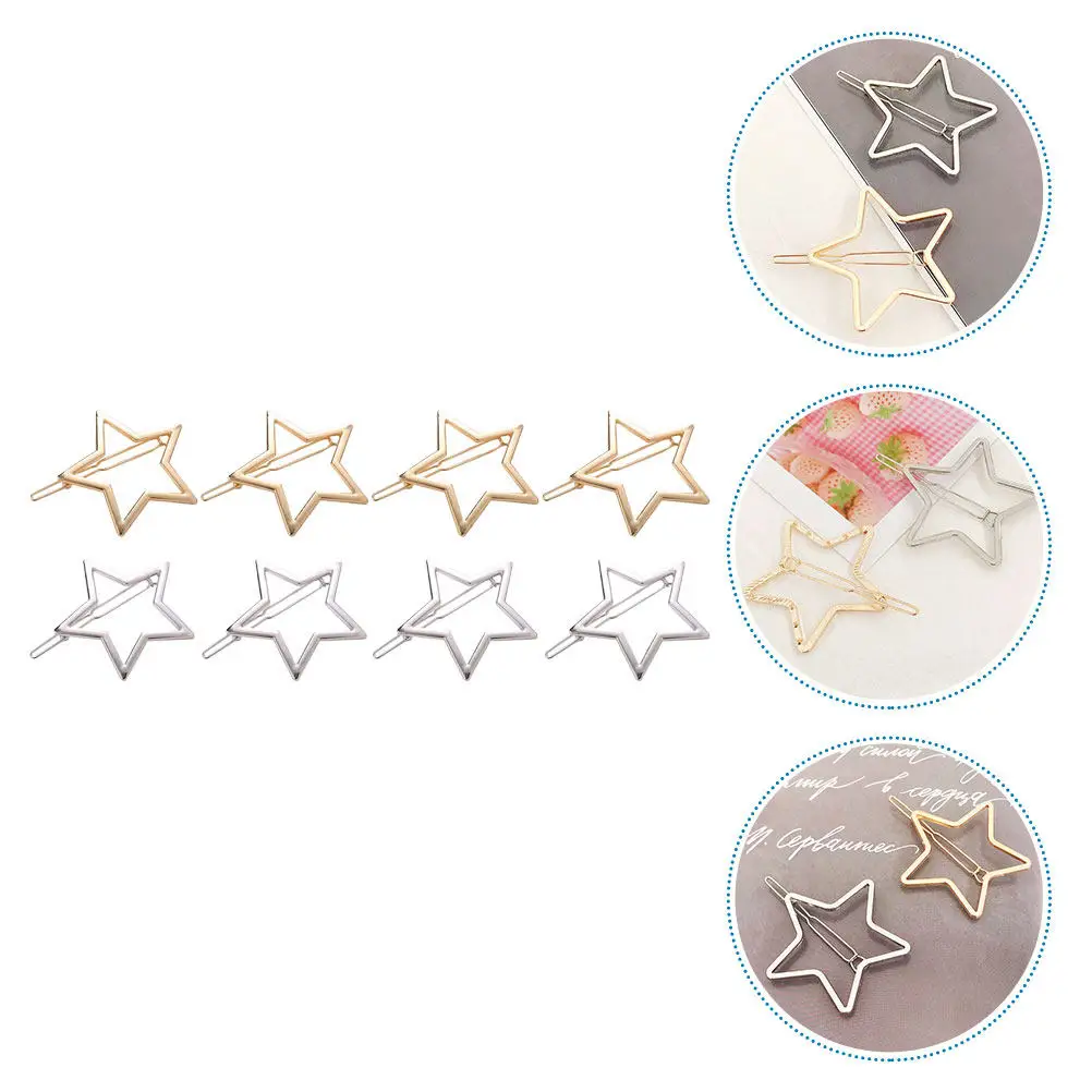 

8 pcs Star Clips Kids Barrettes Shaped Hairpins Hair Accessories For Party Wedding Daily Wear Curly Straight Hair