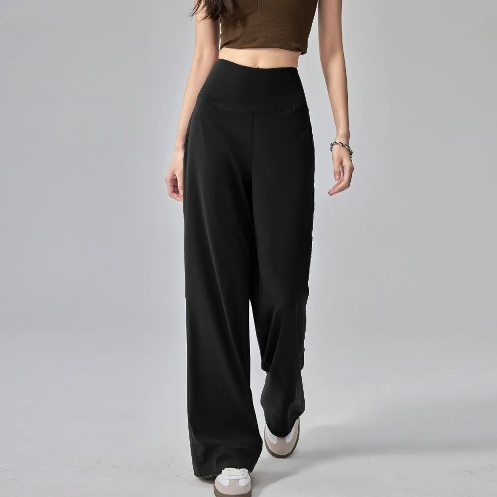 Loose Straight Wide-Leg Pants With Pockets Wide Leg Stretch Trousers Athletic High Waisted High-Waist Leggings Outdoor Exercise
