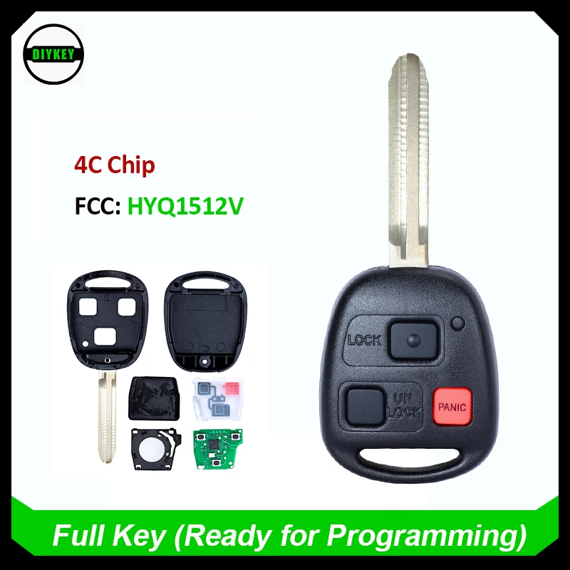 DIYKEY Remote Key Fob 3 Button for Toyota Land Cruiser 1998 1999 2000 2001 2002 FCC ID: HYQ1512V - 4C Chip P/N: 89070-60090