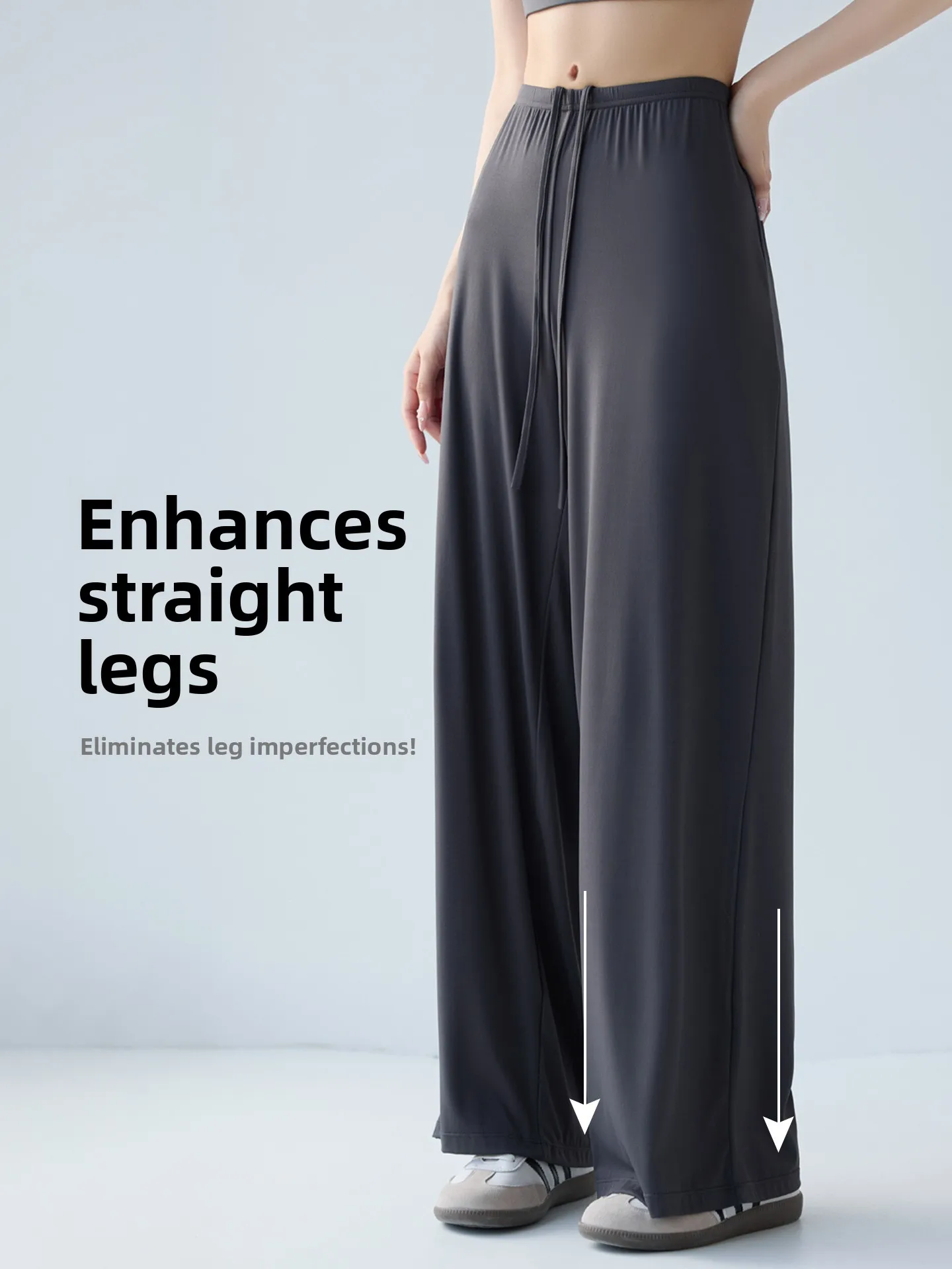 Blue Ice Silk Qui Dry Wide Leg Pants Women Summer Thin Cool Loose Straight Casual Yoga Fitn Sports Sun Protection