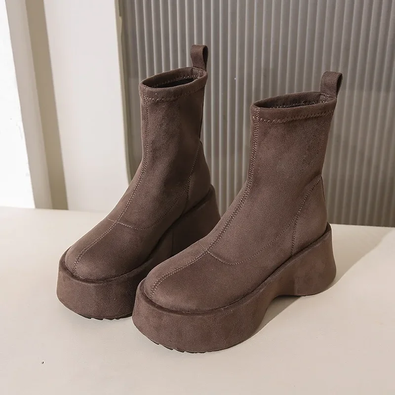 

2024 New Women's Boots Luxury Suede Casual Ankle Boots Fashion Wedges Platform Boots for Women Comfort Elastic Boot Botas Mujer