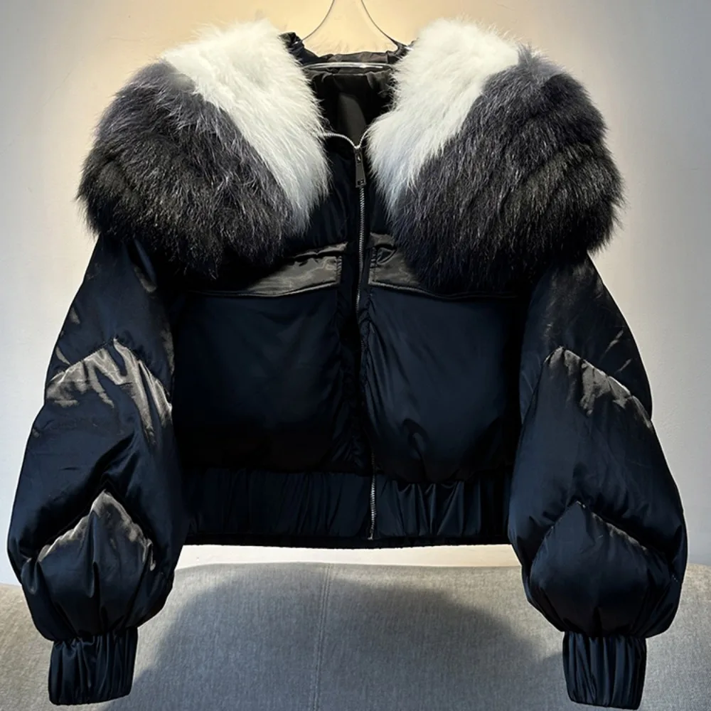 Fashion 2024 New Winter Women White Goose Down Jacket Parka Loose Natural Real Fox Fur Collar Thick Warm Luxury Fur Coat