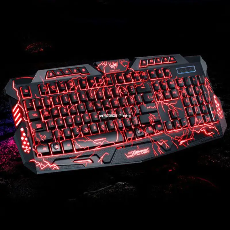 Gaming Keyboard USB Wired Backlit Gaming Keyboard,Letters Glow, 3 Color Crack Backlit,Illumination Keyboard for Game an