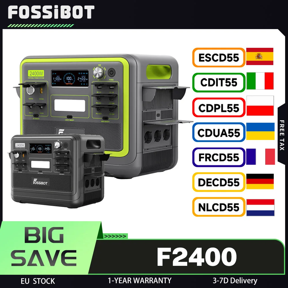 Central elÃ©ctrica portÃ¡til FOSSiBOT F2400, baterÃ­a LiFePO4 de 2048Wh, generador solar de salida de 2400W, 16 puertos de salida, 3 mÃ©todos de carga