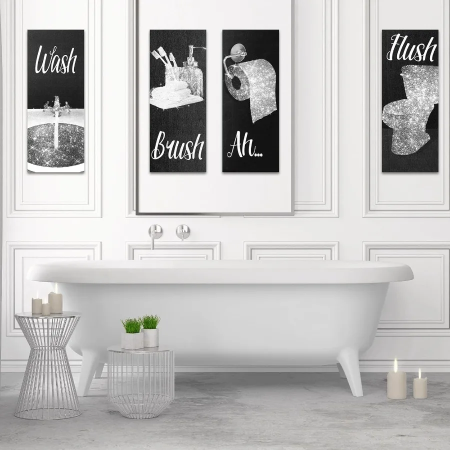 Chio 4 قطعة n مضحك جدار الفن ديكور الحمام 9.84x3.94x0.2 Ih جلام الحمام جدار ديكور الحديثة n مضحك حمام الخشب ديكور معلق