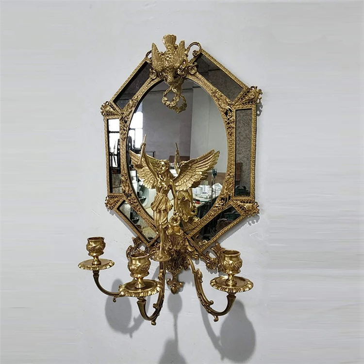 Italian Antique Bronze Goddess hanging mirror and candlestick Baroque Ornaments