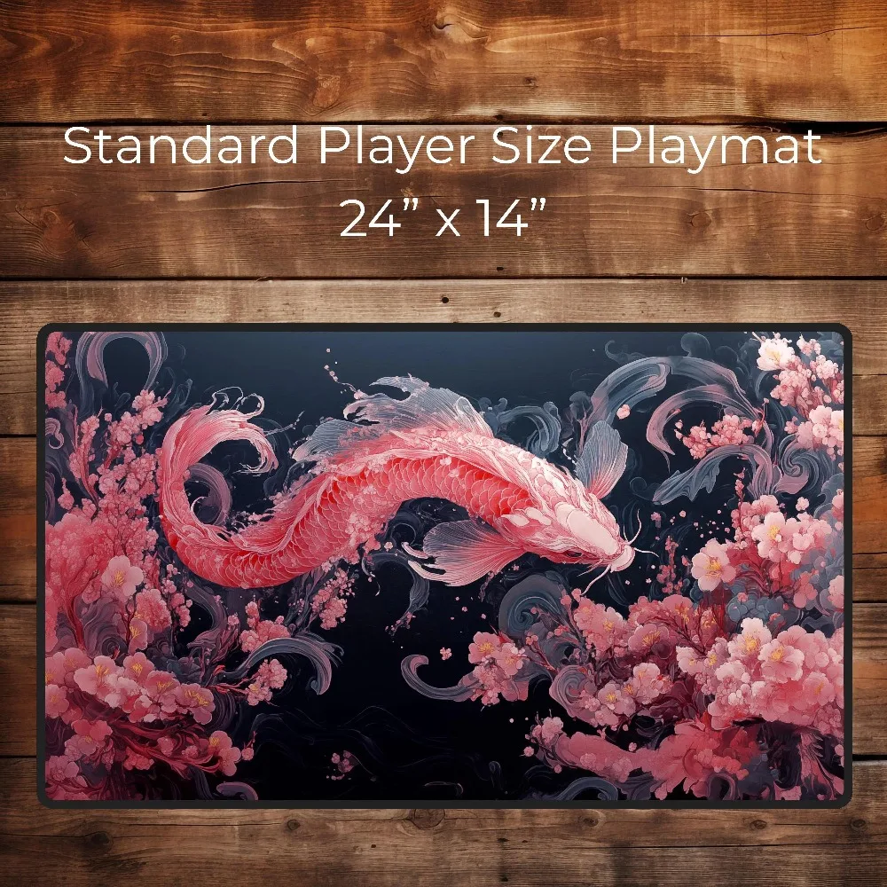 Koi in Sakura Waves - Japanese Koi Fish Playmat for TCG Gamers PC Gamers Mat DND Play Mat Cute Playmat for table top games