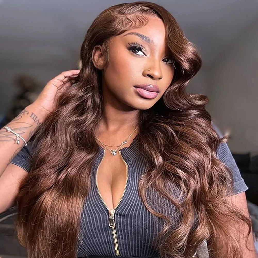 

Chocolate Brown 13x4 Lace Front Wigs Human Hair Pre Plucked 13x6 HD Lace Frontal Wigs Dark Brown Body Wave Human Hair Wigs