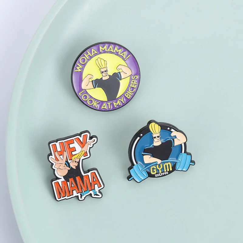 Cartoon Figure Badge Brooch Pins Game Muscle Man Look At My Biceps Gym Enamel Lapel Pin Cosplay Accessory On Backpack Clothing O