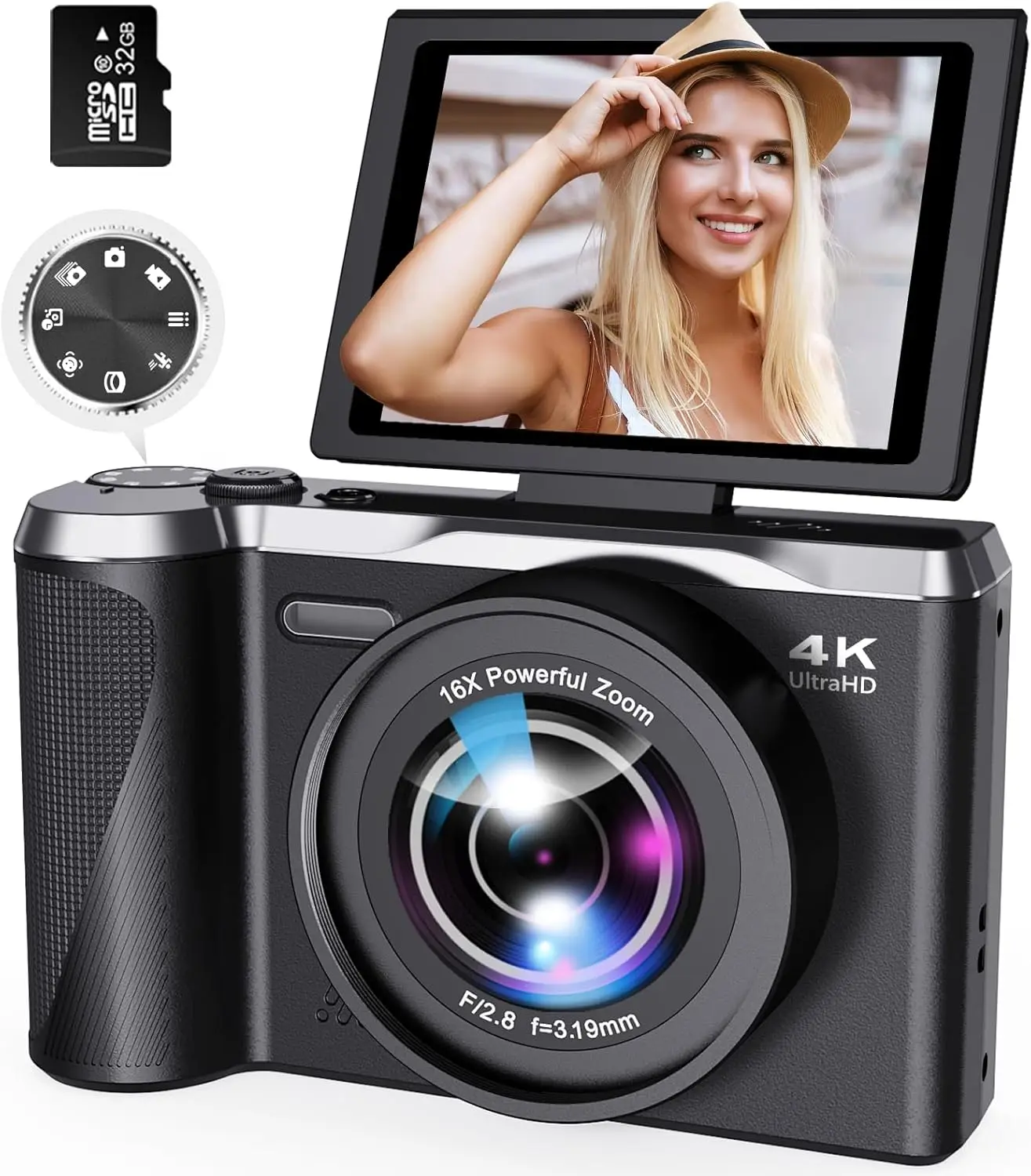 

4K Digital Camera for Photography and Video, 56MP Autofocus Vlogging with 3" Flip Screen, Compact Travel Cameras for Beginners