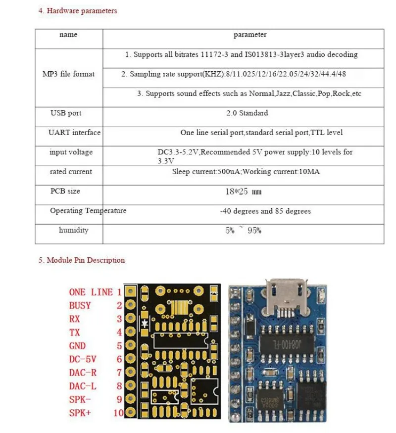 Sprachmodul, serielle Portsteuerung, USB-Kopie, Synthesemodul, Musikchip, Sprach-IC-Modul JQ8400-FL – Detail 5
