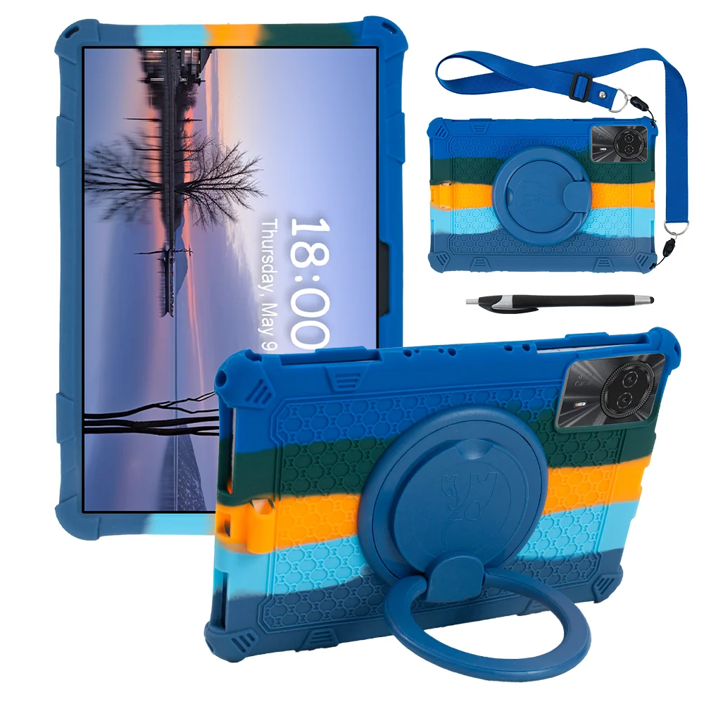 Kids Funda Case For Blackview Tab 90 WiFi 2024 10.92 inch 360 Rotating Stand Cover Soft Silicone With Handle Grip Shoulder Strap