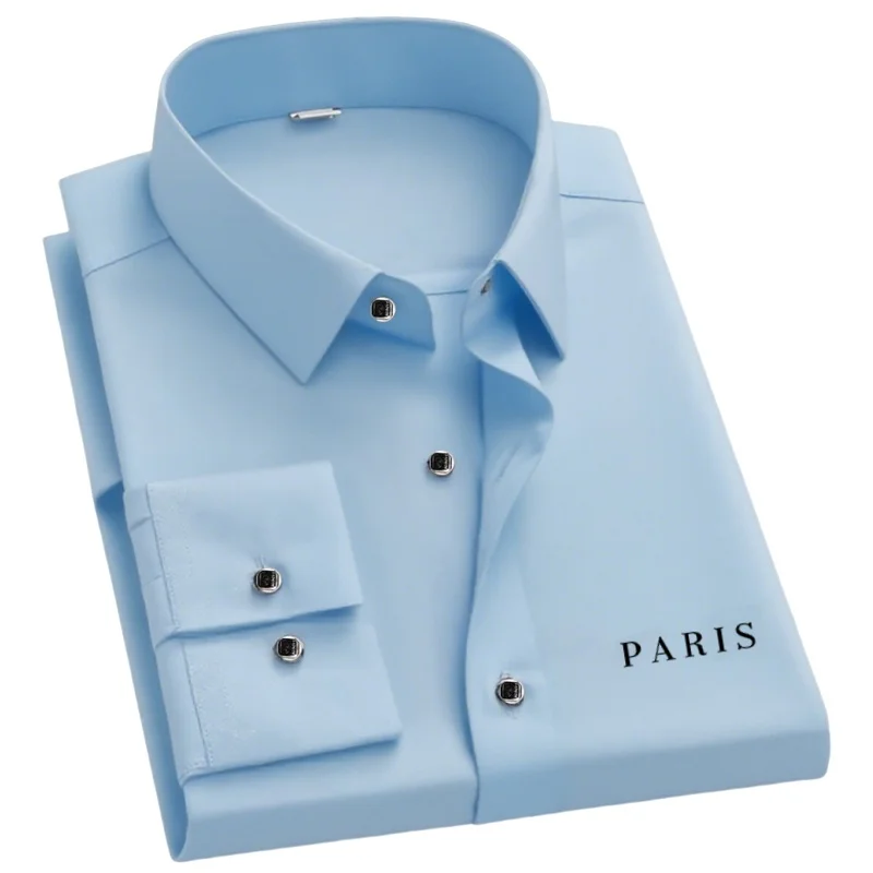 1PC Unisex Premium Business Casual Shirt with Logo Print Long Sleeve Slim Fit Wrinkle Resistant Formal Office Daily Shirt