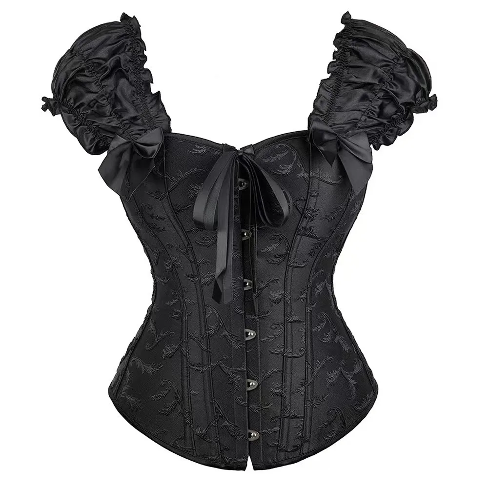 

Women Sexy Steel Bones Corset Vintage Corsets Off Shoulder Puff Sleeves Shaping Lolita Corset Tops Corsets Boned Lace Corsets