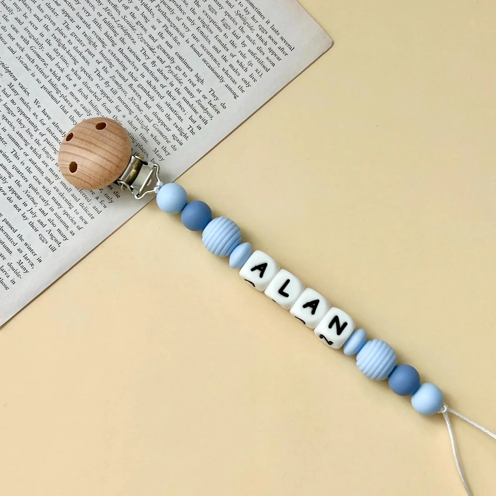Beech Wood Pacifier Clip with Custom Name Silicone Teether Chain Anti-lost Soother Holder for Newborn Baby Girl Boy Shower Gift image 5