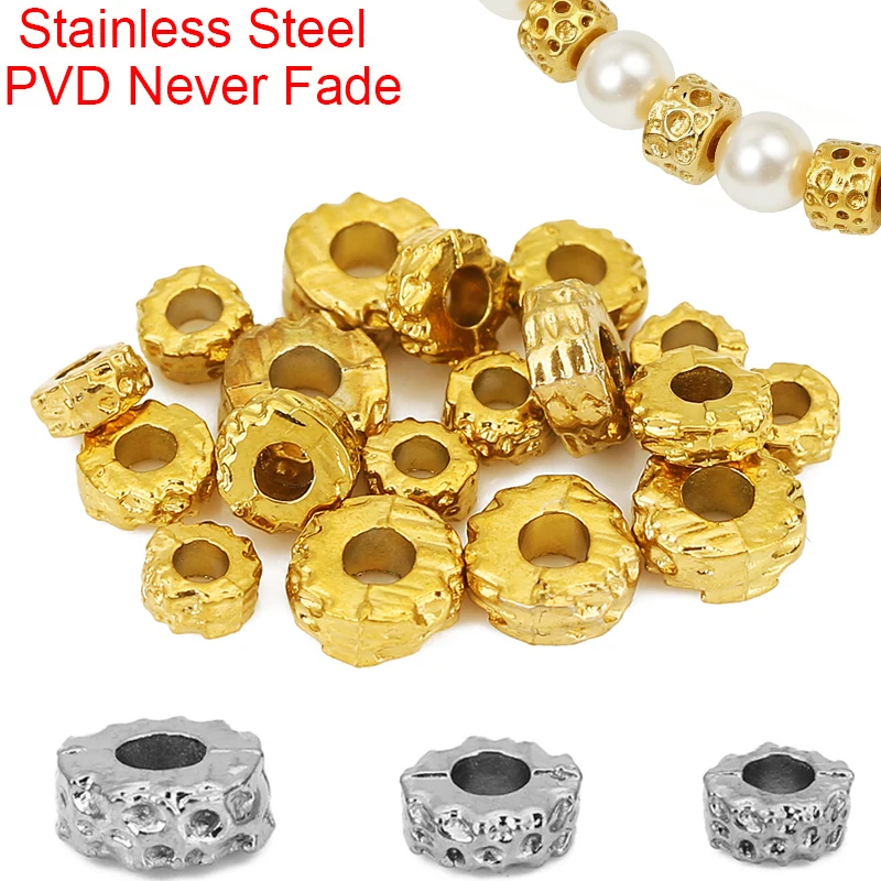 20pcs 4 5 6 mm Stainless Steel Large Hole Spacer Beads PVD Never Fade Bracelet Necklace Beads For Diy Jewelry Making Supplies