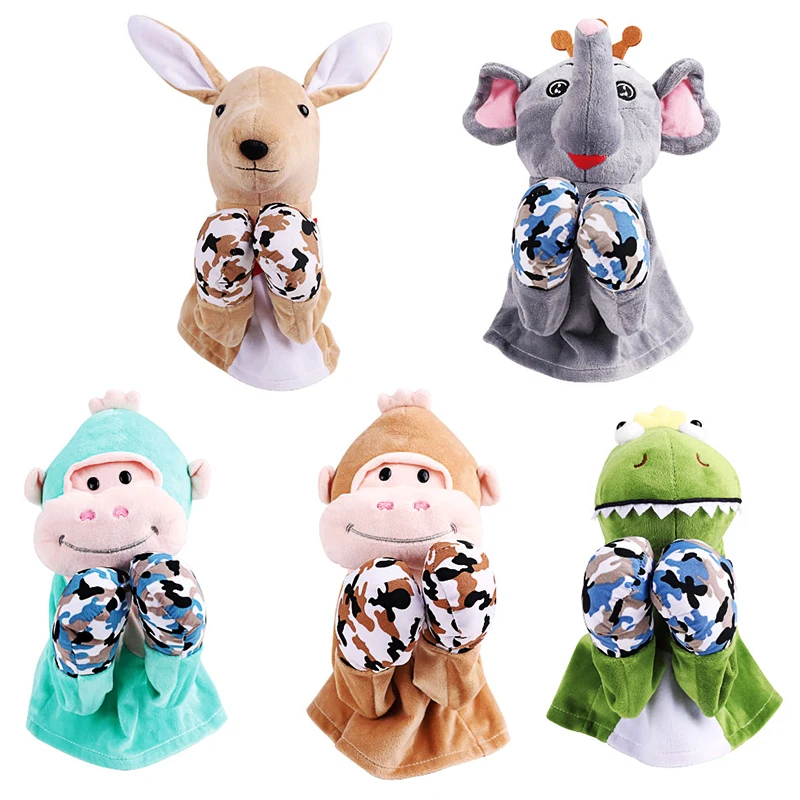 Stuffed Animal Boxing Panda Electric Hand Puppet Toy Glove Performance Muppet Can Voice Finger Doll Husky With Sound Effects