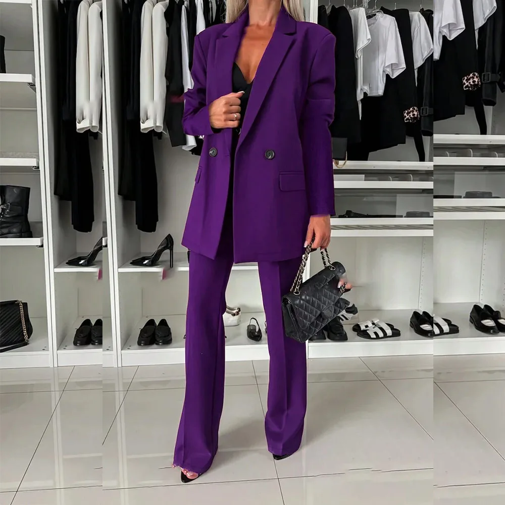 Customized Double Breasted Women Suits Blazer High Quality Notch Lapel 2 Piece Jacket Pants Outfits Elegant Female Clothing