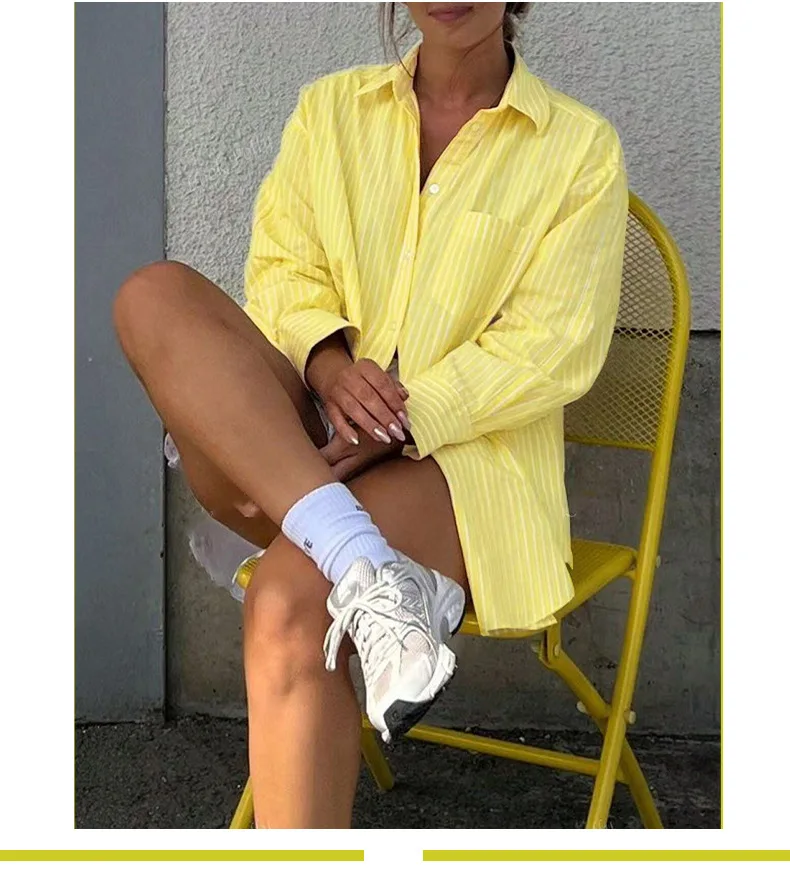 2025 أوائل الخريف نمط جديد عبر ins النمط الأوروبي الغربي قميص طويل الأكمام بلوزة مخططة سترة المرأة