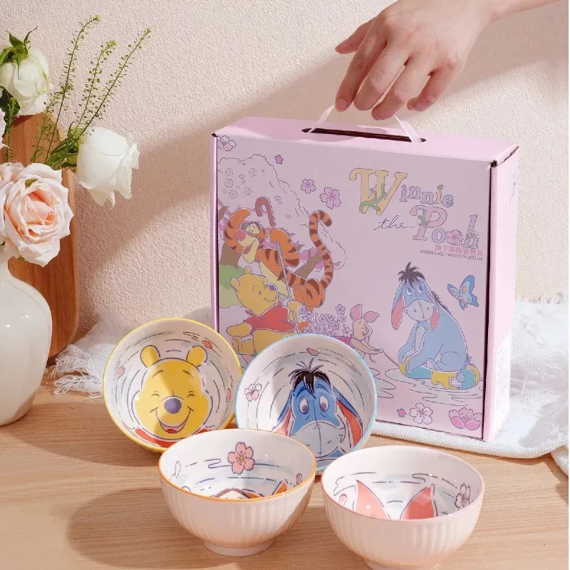 Disney pooh urso casa tigela de cerâmica estilo bonito tigela de arroz anti-desgaste utensílios de mesa presentes de aniversário das crianças