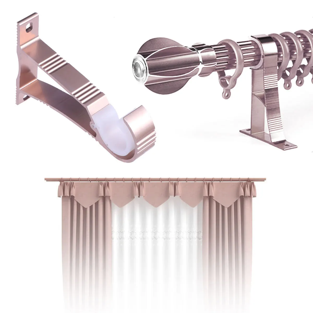 

2pcs Aluminum Alloy Ceiling Mount Curtain Rod Bracket For Drapery Window Door Track Holder Rose Gold Included Screws