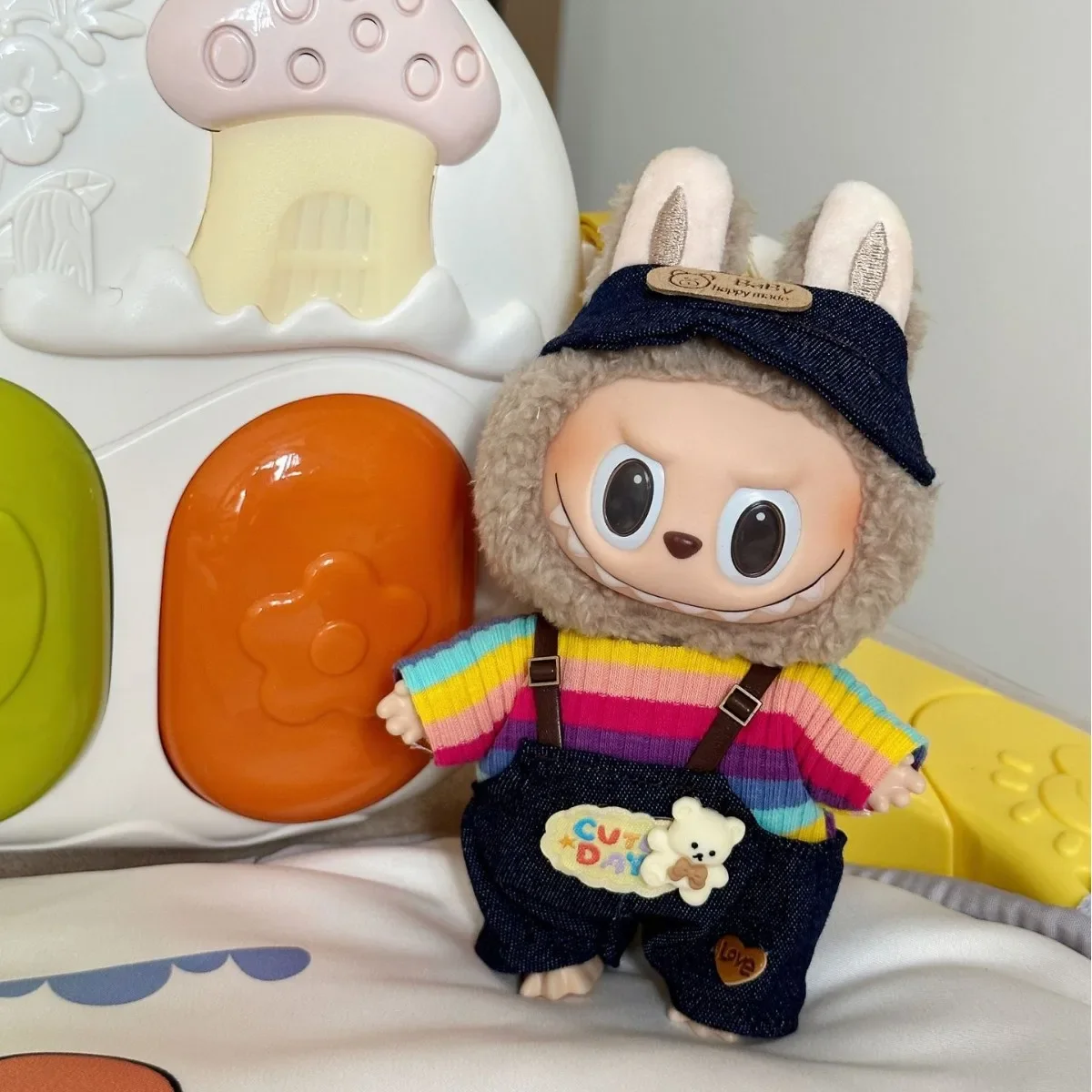 

Labubu 17cm Doll's Clothes The Monsters Rainbow Suit Mini Plush Doll Clothing for Labubu I II Idol Dolls Fans Gift