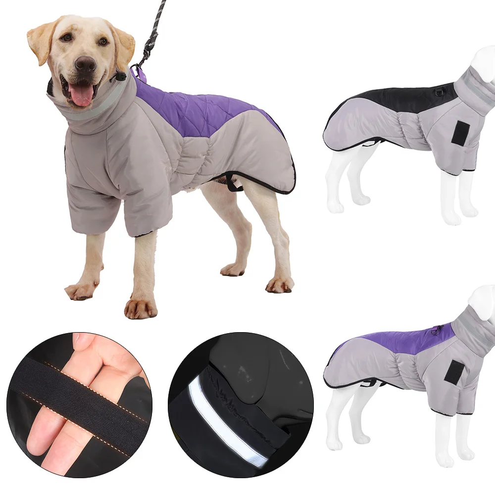 Big Dog Jacket Coat for Small Large Dogs Cat Windproof Reflective Thicken Fleece Puppy Striped Clothing Golden Retriever Clothes