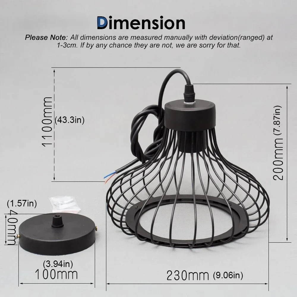 Modern Vintage Industrial Retro Chandelier Dining Pendant Light Metal Loft Bar Creative Ceiling Cage E27 Base