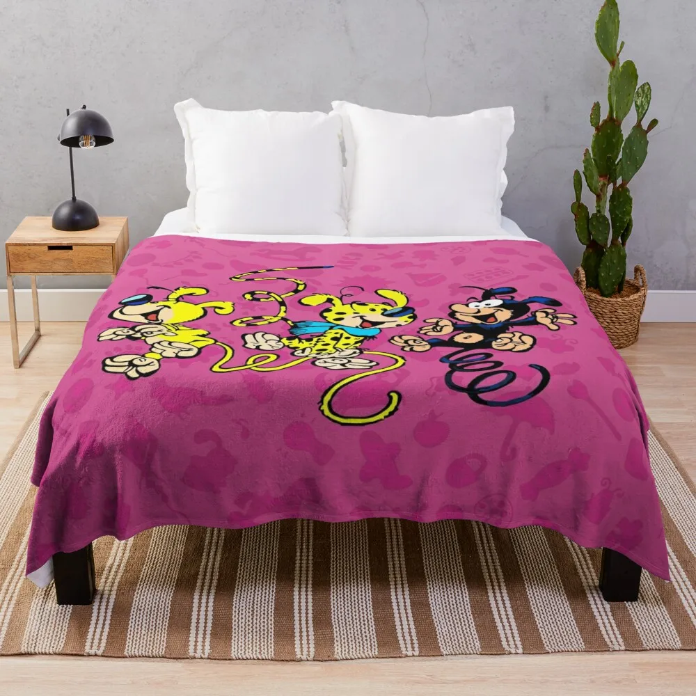 

Marsupilami babies - Pink design Throw Blanket Bed linens Decorative Blankets Furry Blanket