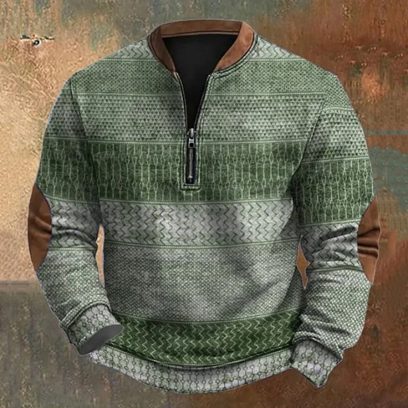 Sweat-shirt à manches longues pour hommes, Style Vintage, texturé, fermeture éclair, mode automne 2025, motif imprimé, nouveaux hauts européens et américains