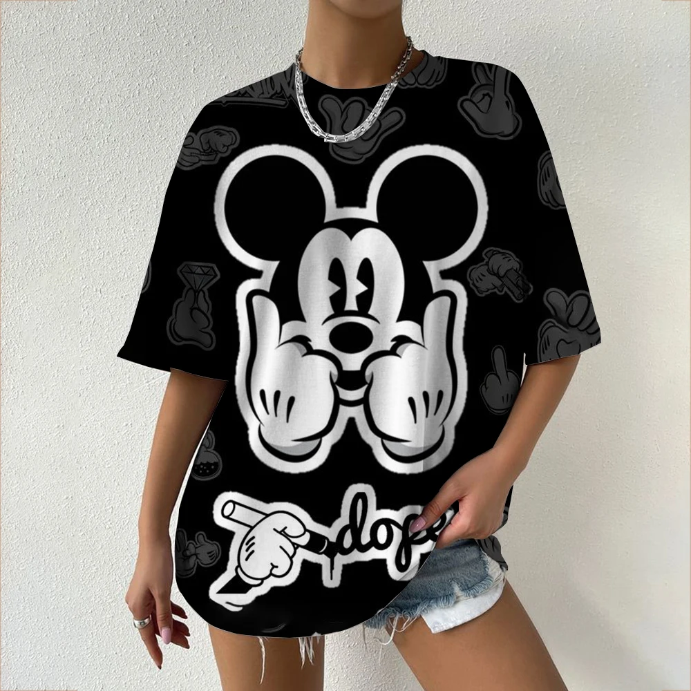 

Женская футболка с рисунком Микки Мауса Диснея и крутым дизайном с принтом допы, большие размеры с короткими рукавами для летней повседневной одежды
