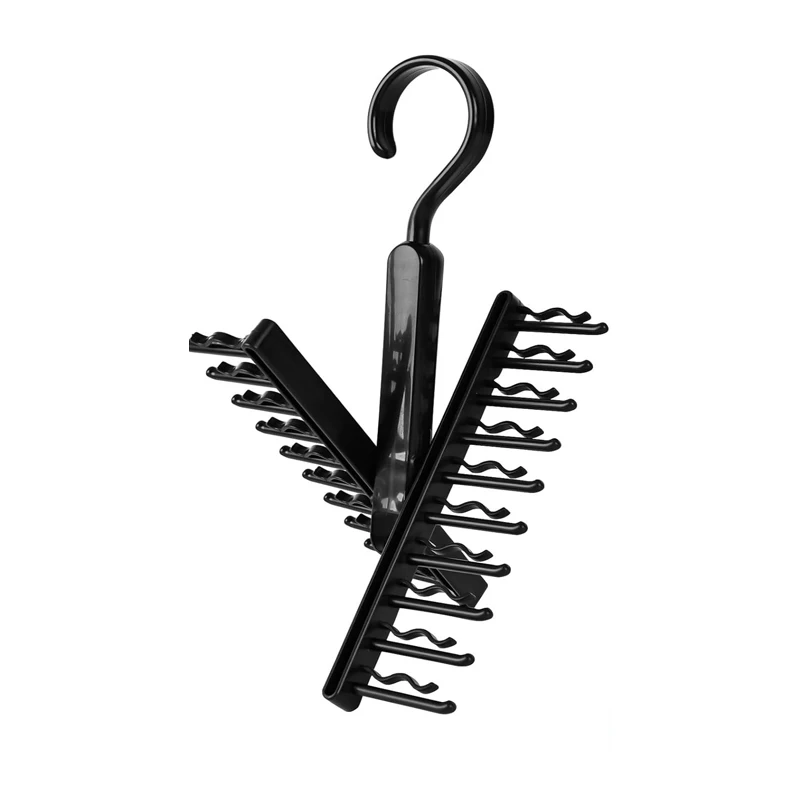 

Foldable Tie Rack with 20 Hooks - Space Saving Closet Organizer for Belts, Scarves, Ties, Adjustable Length Non-Slip Hanger