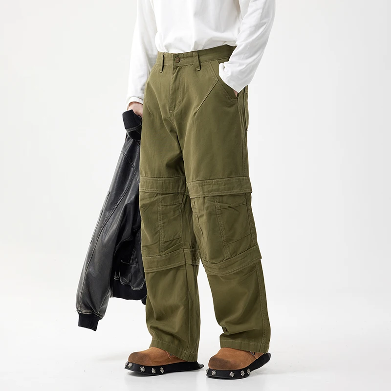 High-end American tide black wide-legged pants work pants men's loose straight trend gang handsome men's jeans Streetwear