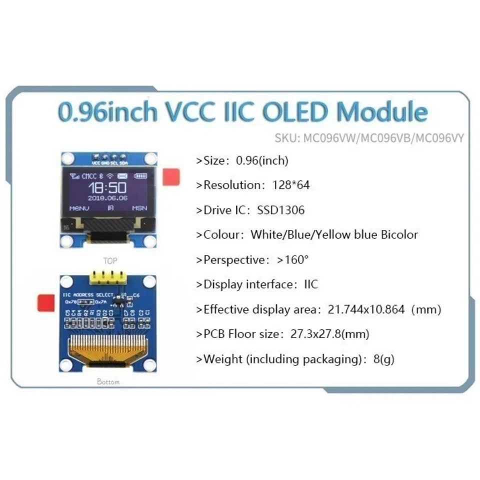 BLue Word OLED Series 0.91/0.96/1.3Inch OLED Display Module IIC I2C SPI 128X64 I2C SSD1306 12864 LCD 