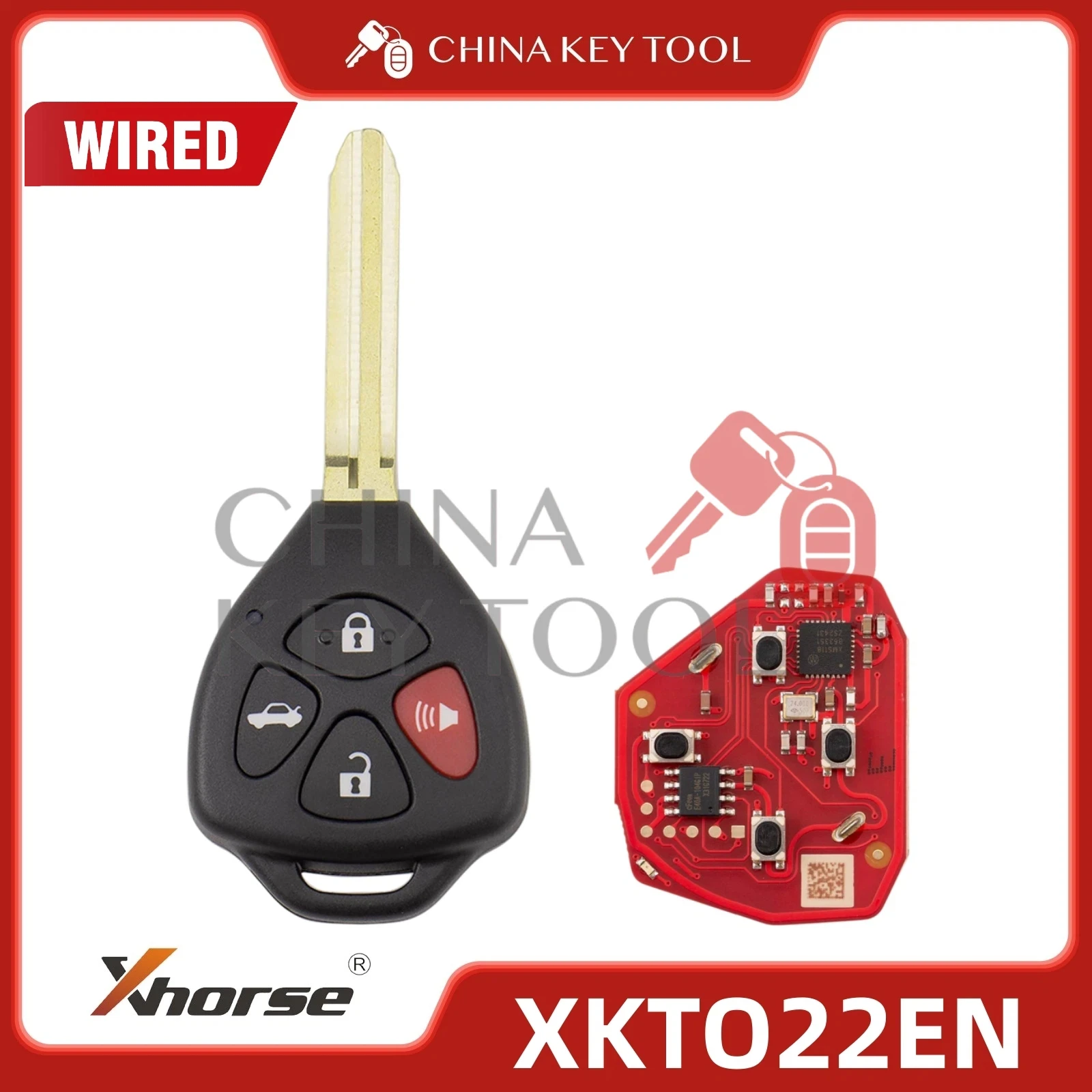 Original XHORSE XKTO22EN 2nd Gen Wire Remote Key Flat Triangle 4 Buttons Wireless Programming XM5118 Chip VVDI Tool