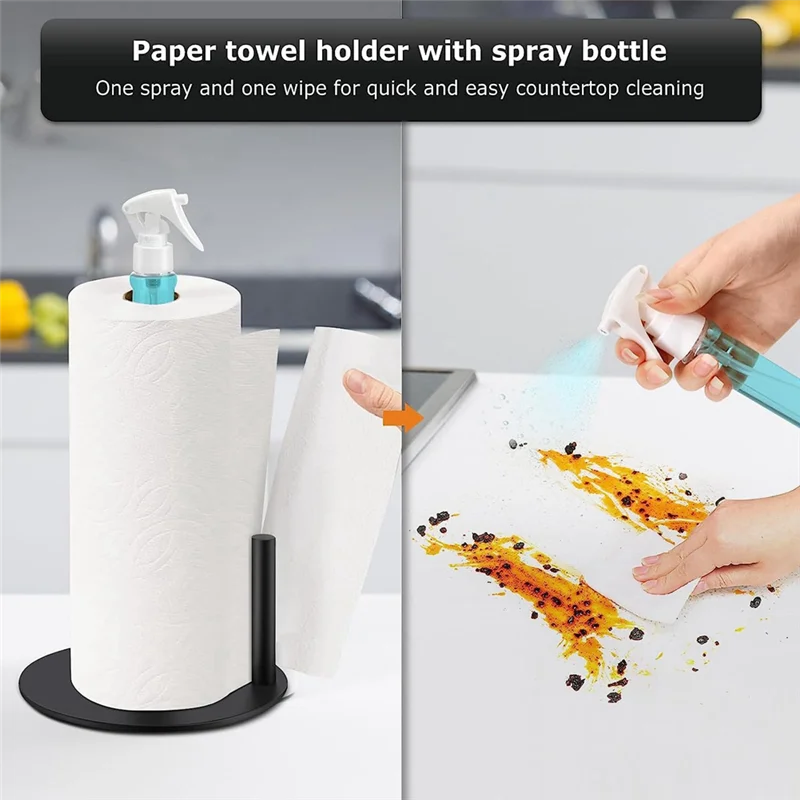 -FDDT 1Set Paper Towel Holder Stainless Steel Paper Towel Holder Countertop Paper Towel Holder With Spray Bottle