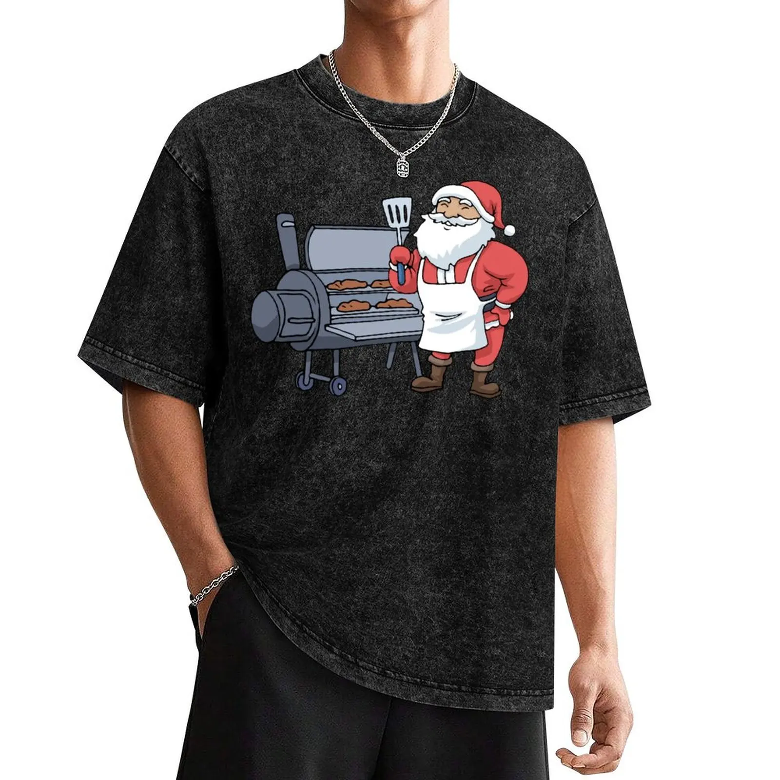 

Christmas Barbecue Tshirt Santa Claus Grill Smoker Steak BBQ T-Shirt hippie clothes customs Men's t-shirt