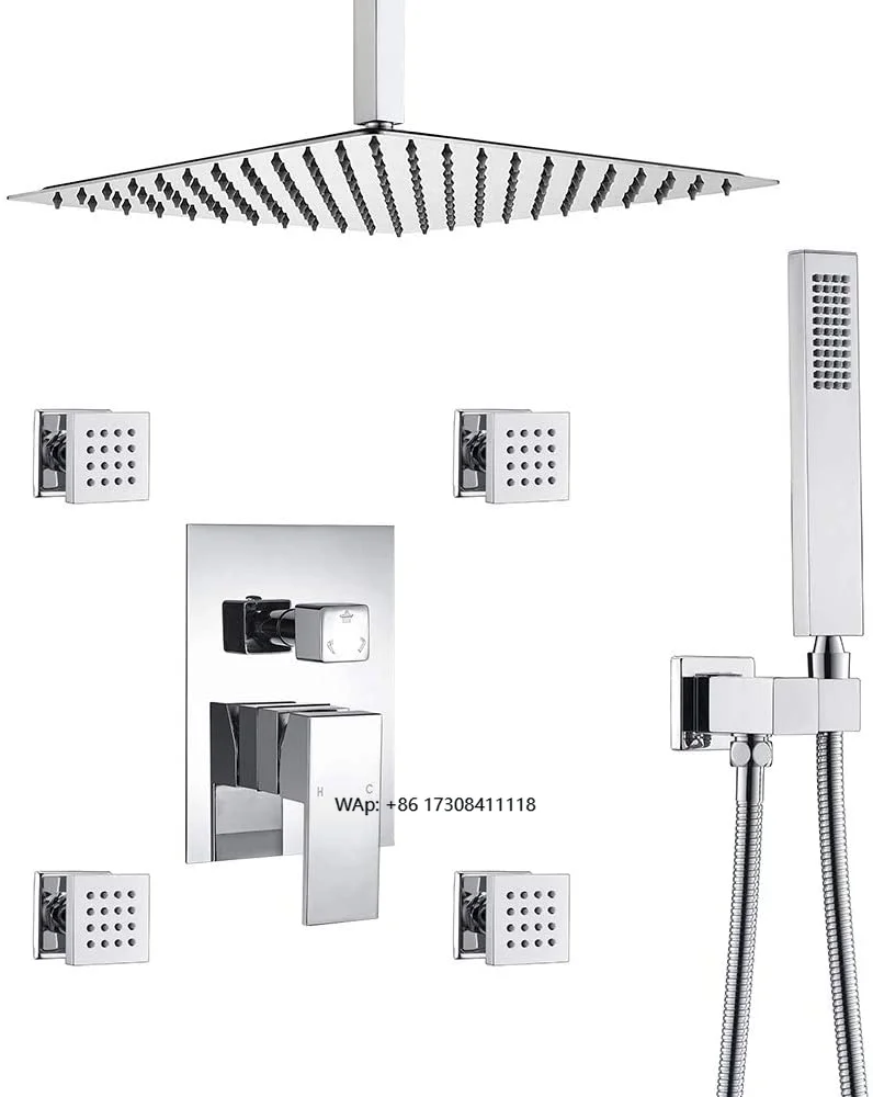 Bathroom Luxury Brass Chrome Single Handle Polished Shower Faucet Mixer Valve Combo Set Ceramic Core Rainfall Shower Head System