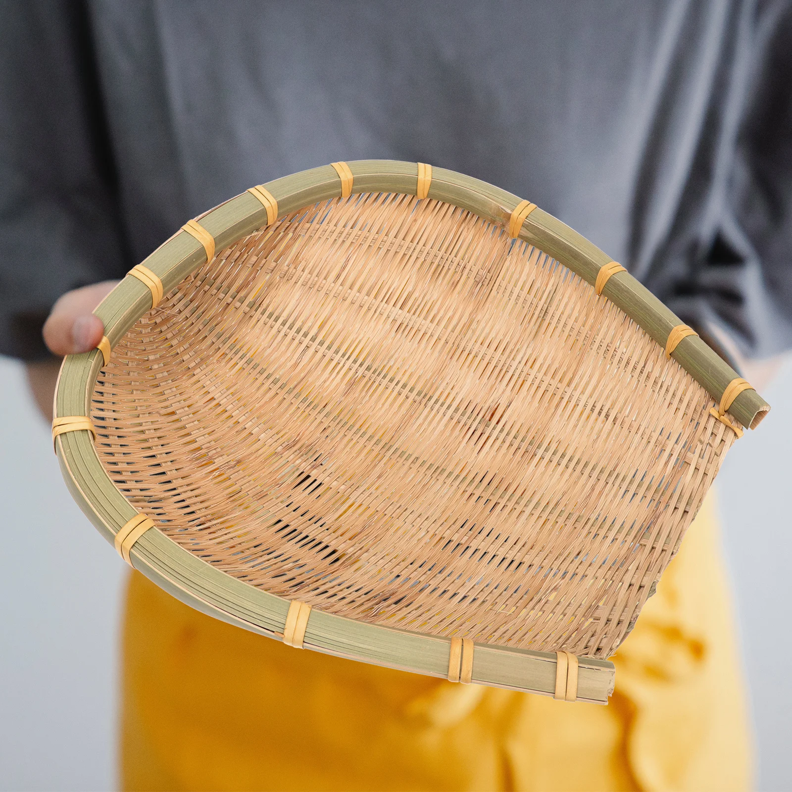 

Bamboo Woven Tray Large Capacity Stackable Vegetable Draining Basket Multipurpose Food Storage Organizer Fruit Bread