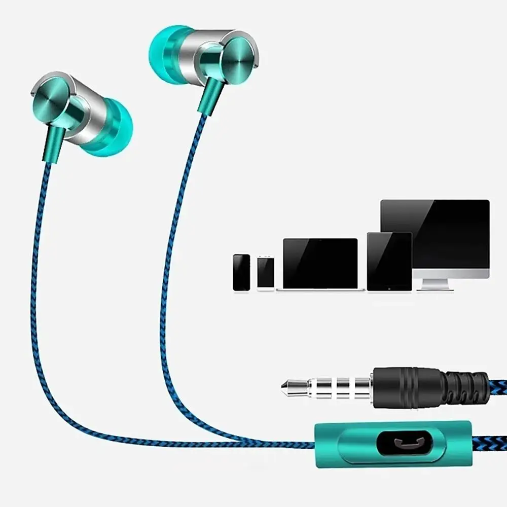9D HIFI Heavy Bass หูฟังแบบมีสายโลหะดิจิตอล 3.5 มม.AUX พร้อมไมโครโฟนหูฟังชนิดใส่ในหูกีฬาชุดหูฟังเพลงสําหรับ samsung Xiaomi Huawei
