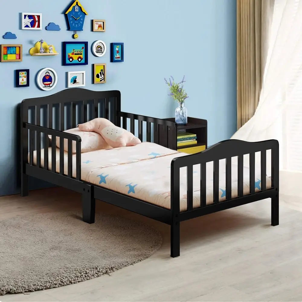

Costzon Toddler Bed, Classic Wood Kids Bed Frame w/Double Safety Guardrail, Low to Floor Design, Wooden Slat Support, Fits Full