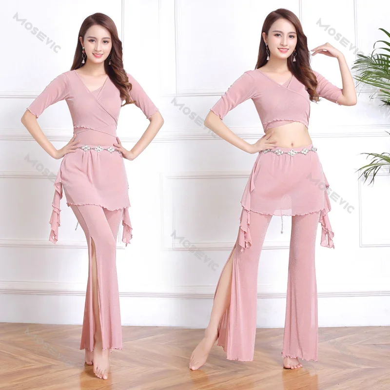 Four seasons new belly dance training suit Indian pants suit thin Oriental dance beginners show Indian split pants