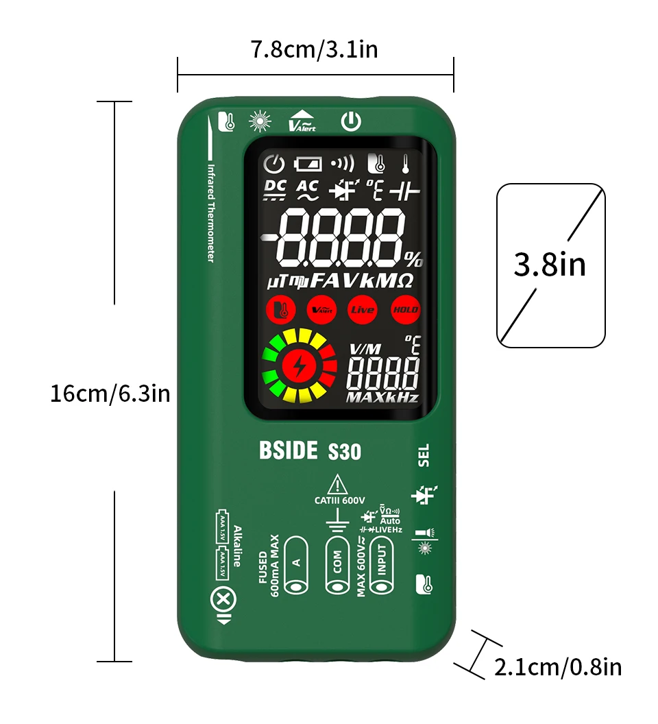BSIDE Digital Multimeter Smart Infrared Temperature 15V Diode LED Tester True RMS 9999 DC AC Voltage Rechargeable Multiteter DMM