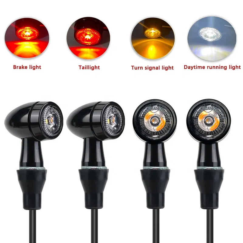 

4 PCS E32 Emark Bullet Micro LED Turn Signal Light 3 in 1 Blinker Indicator Front DRL Running Light Rear Brake Stop Taillight