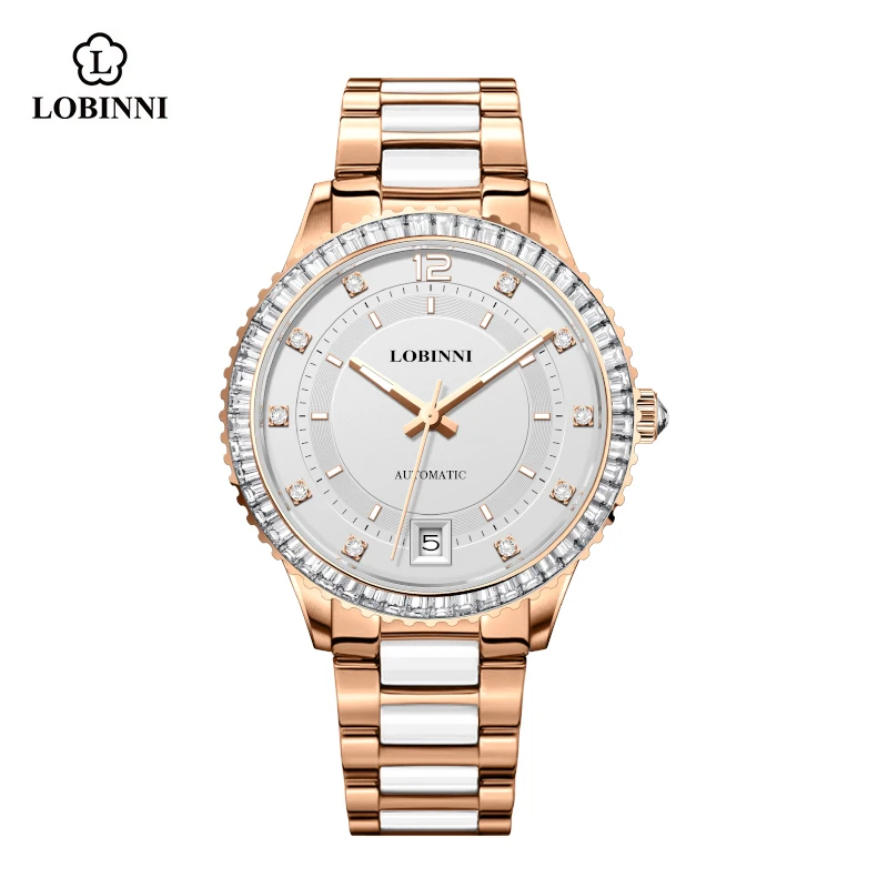 LOBINNI New Women Luxury Wristwatch 34mm Small Watch Date Automatic Movement Watches MIYOTA 821A