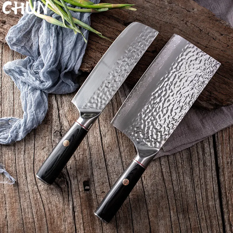 67 Layer Damascus Steel Blade Cleaver Knife 9Cr18mov Nakiri Knife Hammer Pattern Stainless Steel Kitchen Knife Sets Cooking Tool