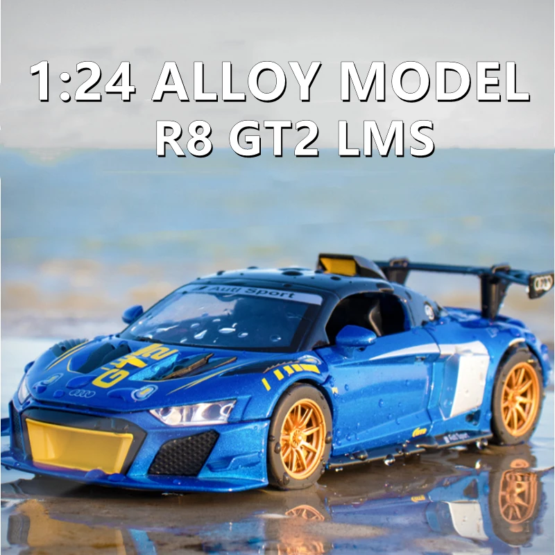 

1:24 AUDI R8 GT2 LMS Гоночная машина из сплава, модель литая металлическая Игрушечная модель автомобиля, имитация звука и фото, коллекционные подарки