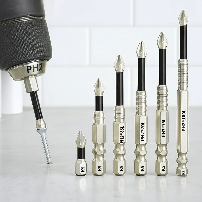 Magnetic Screwdriver Bit Alloy Steel Anti-Slip Long Drill Bits 1/4 Shank PH2 Head Screwdriver Bit Hand Tools 25-150mm