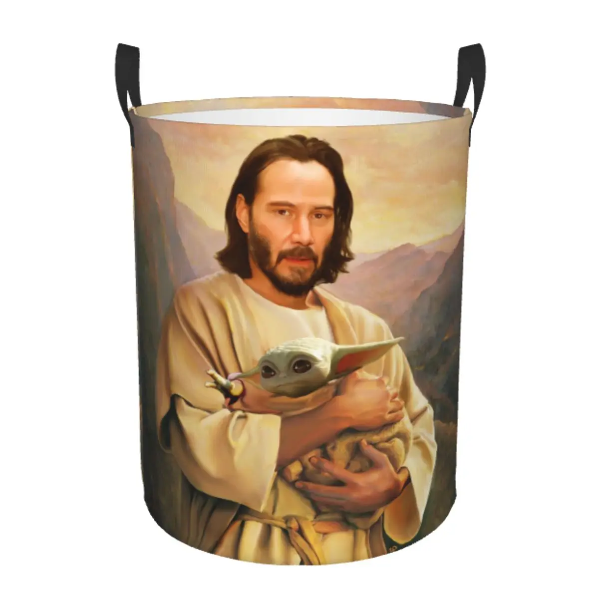 Custom Jesus Saint Keanu Reeves And Baby Laundry Basket Collapsible Baby Hamper for Nursery Toys Organizer Storage Bins