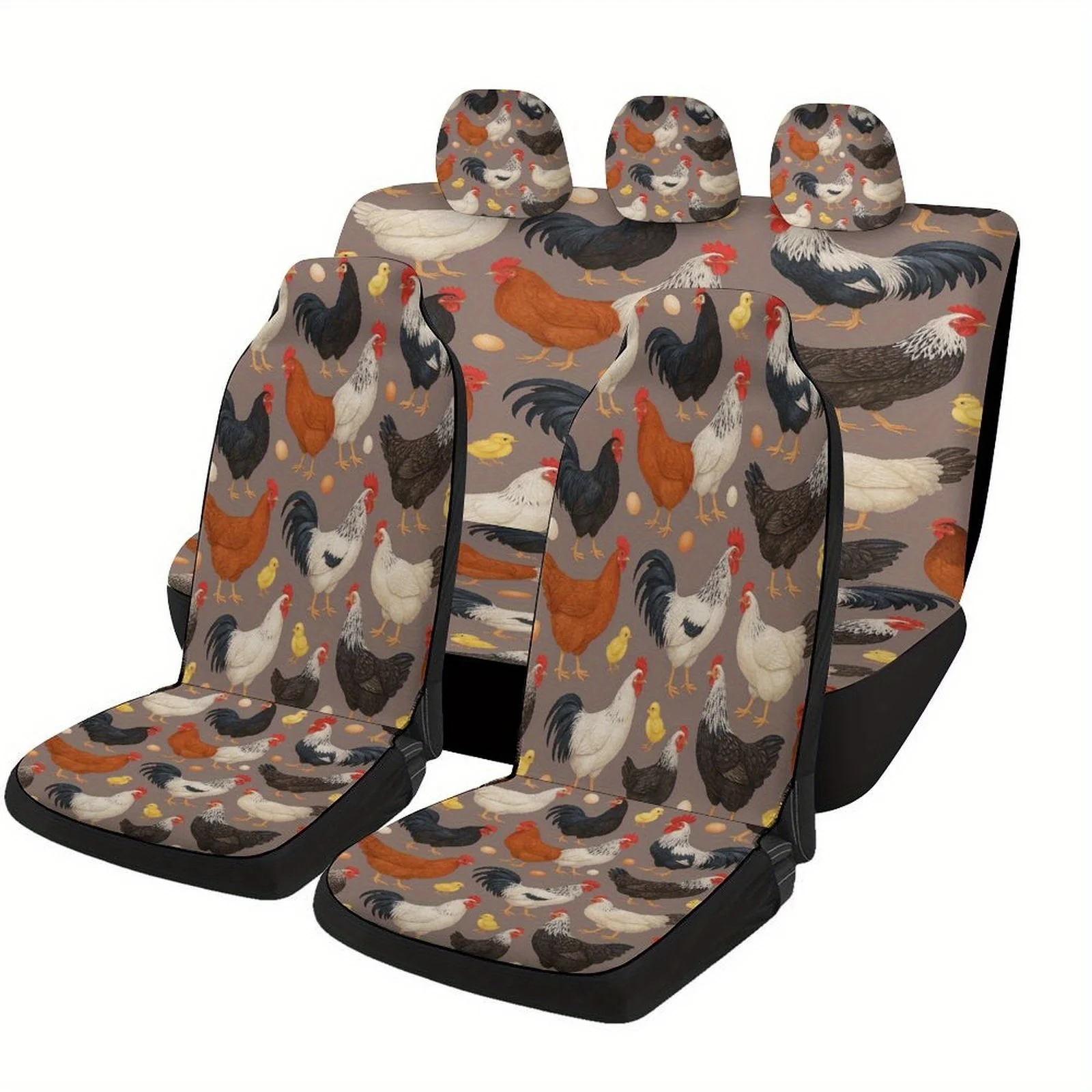 

Комплект чехлов на автомобильные сиденья с рисунком курицы и яйца для большинства автомобилей, модные новые защитные чехлы для автомобильных сидений, полный комплект, универсальный C